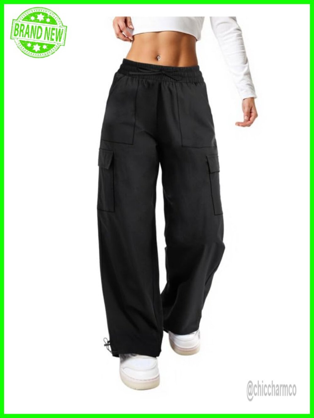 Women's Baggy Cargo Parachute Wide Leg Hiking Pants Nylon Spandex
